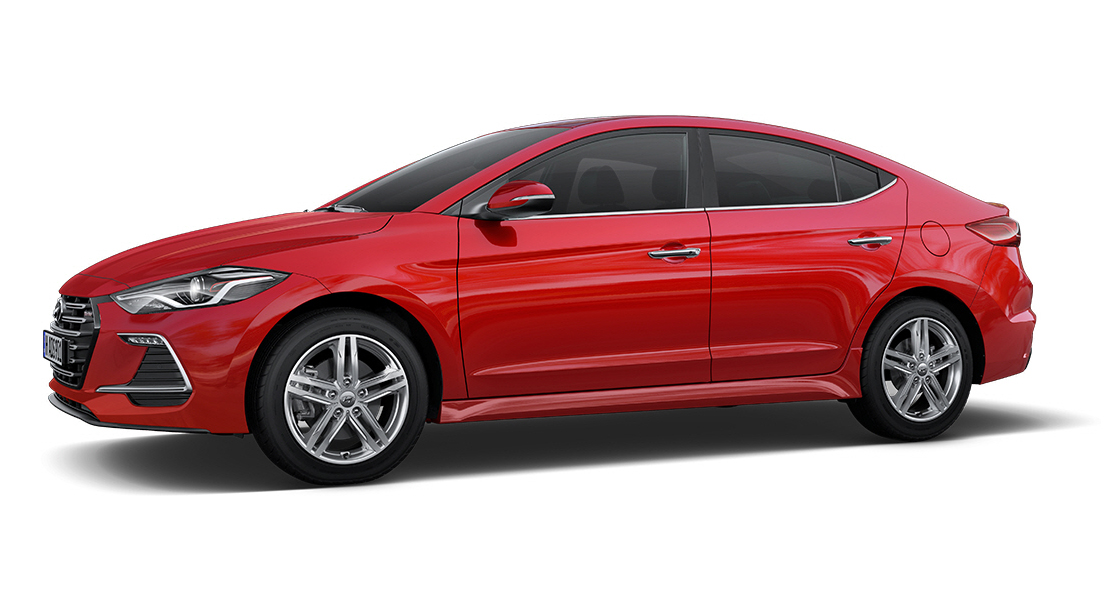 Side view of red Elantra Sport